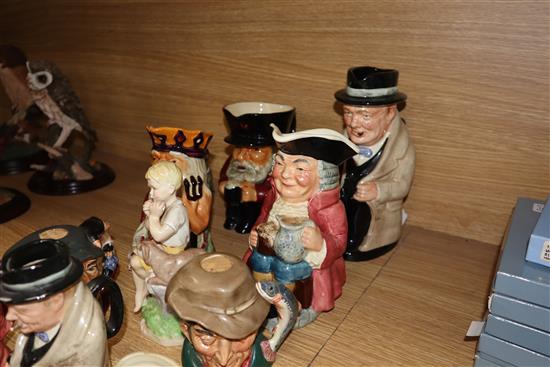 Two Royal Worcester Month of the Year figures (June and July), two Royal Doulton Winston Churchill Toby Jugs and other items,